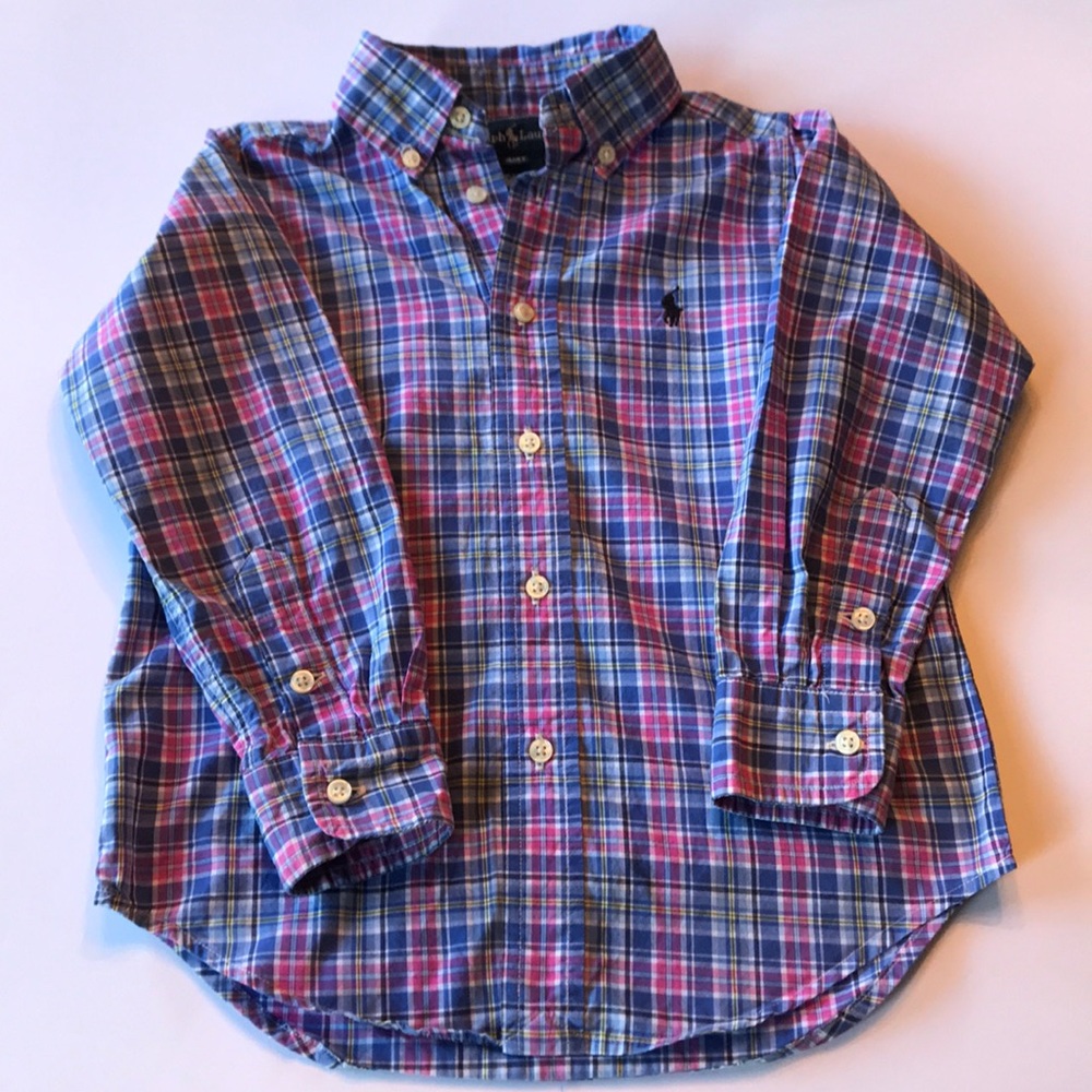 DONATED- 🔴RL pink & blue plaid boys button down🔴
